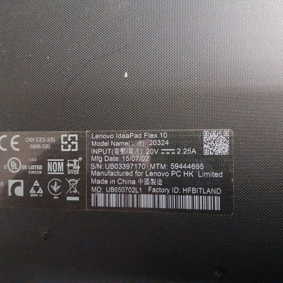 LENOVO IDEAPAD FLEX 10 2-IN-1 LAPTOP – MODEL 20324 