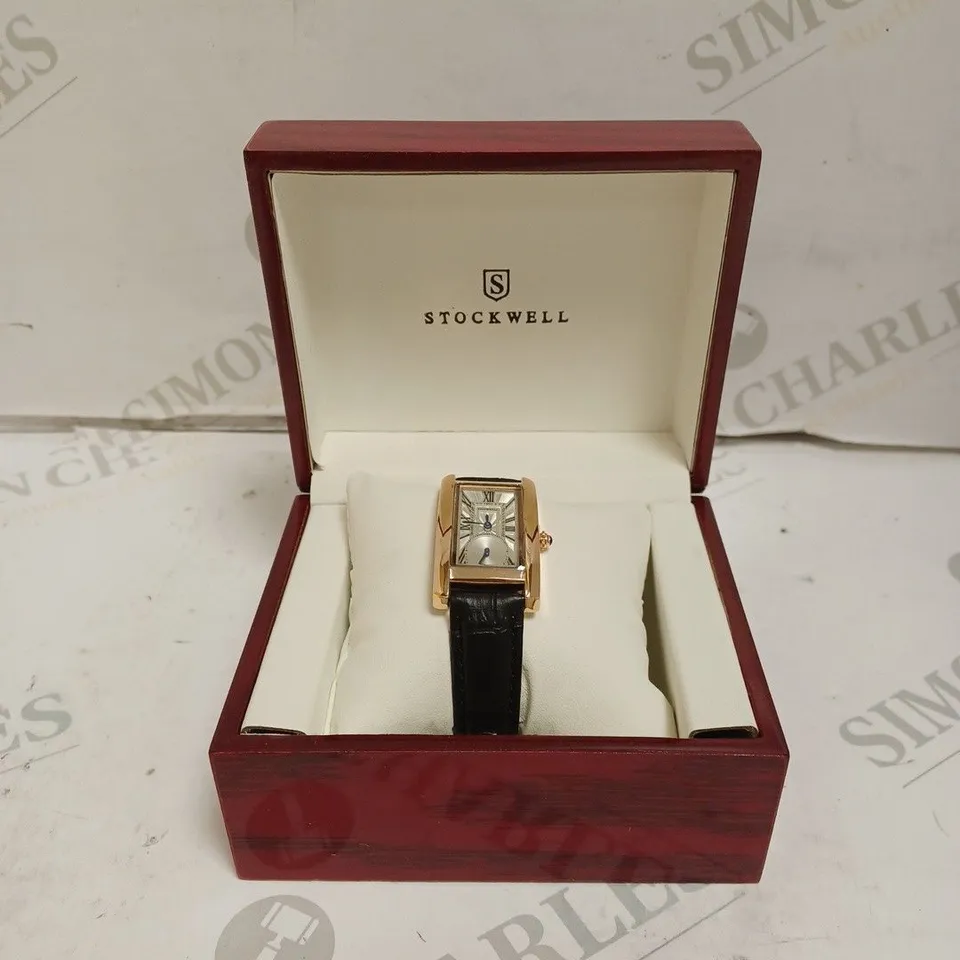 LADIES STOCKWELL WATCH – TEXTURED DIAL WITH SUB DIAL MINUTE HAND – BLACK LEATHER STRAP 
