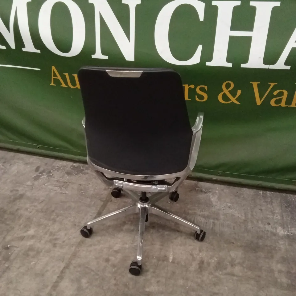 DESIGNER BLACK LEATHER AND CHROME OFFICE CHAIR