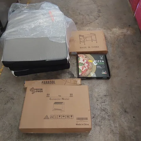 PALLET OF ASSORTED ITEMS INCLUDING: FOLDING MATTRESS, CONVECTOR HEATER, PIZZA STONE, DESK ECT