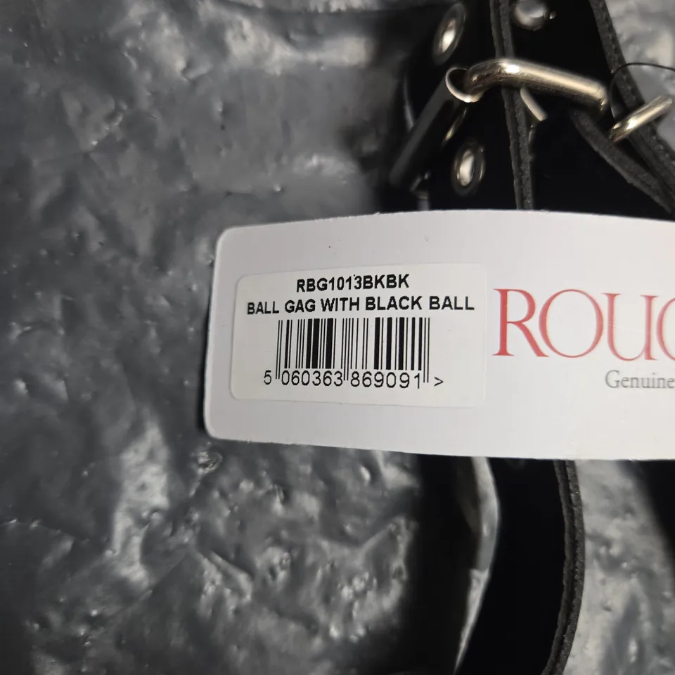 ROUGE BALL GAG WITH BLACK BALL – LEATHER STRAPS (ADULT NOVELTY)