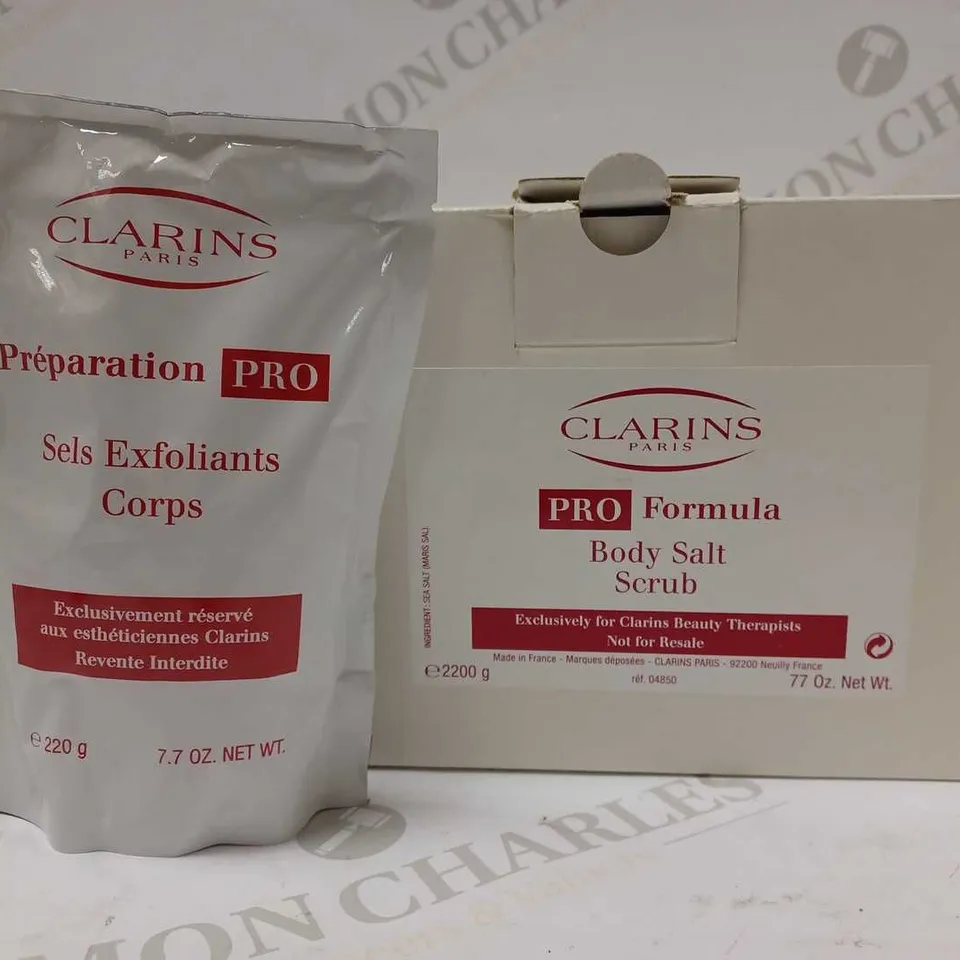 BOX OF APPROX 10 X 220G CLARINS PRO FORMULA BODY SALT SCRUB 
