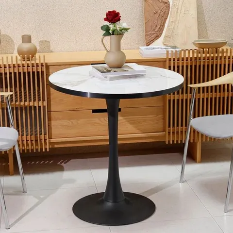 BOXED ROUND MARBLE DINING TABLE MID-CENTURY TABLE WITH METAL PEDESTAL (1 BOX)