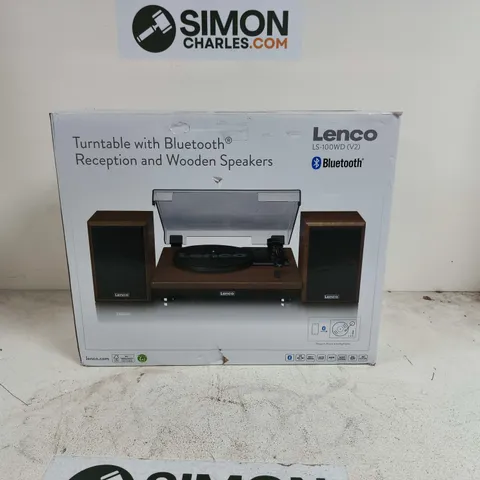 BOXED LENCO TURNTABLE WITH BLUETOOTH RECEPTION AND WOODEN SPEAKERS