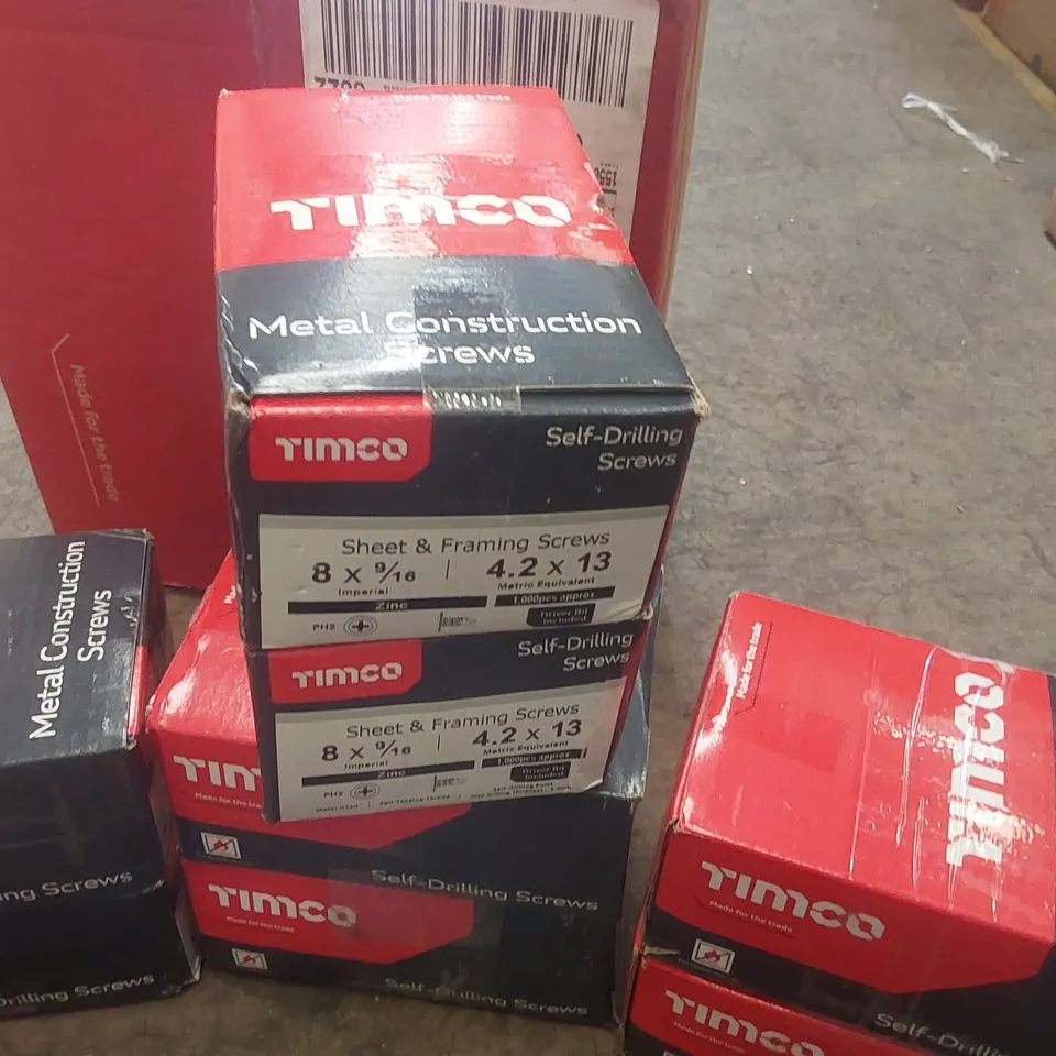 BOX CONTAINING APPROXIMATELY 7000 TIMCO SELF-DRILLING METAL CONSTRUCTION SCREWS
