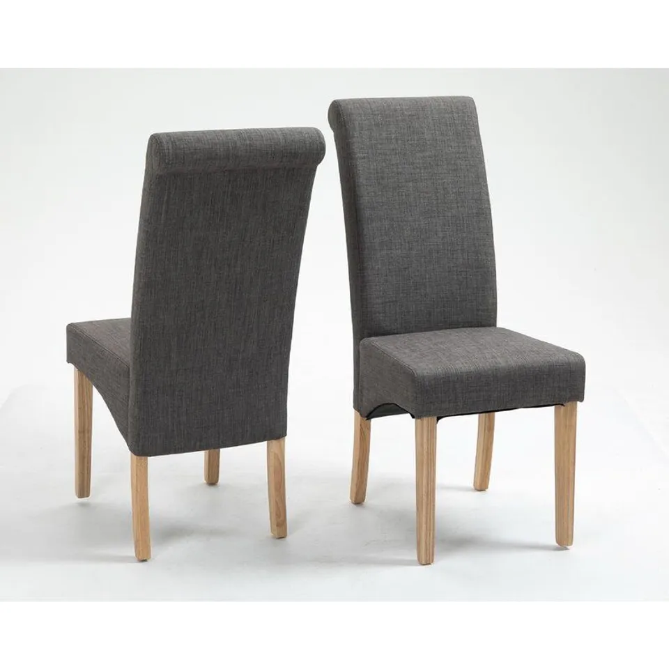PAIR OF GAGNY STEEL GREY UPHOLSTERED DINING CHAIRS 