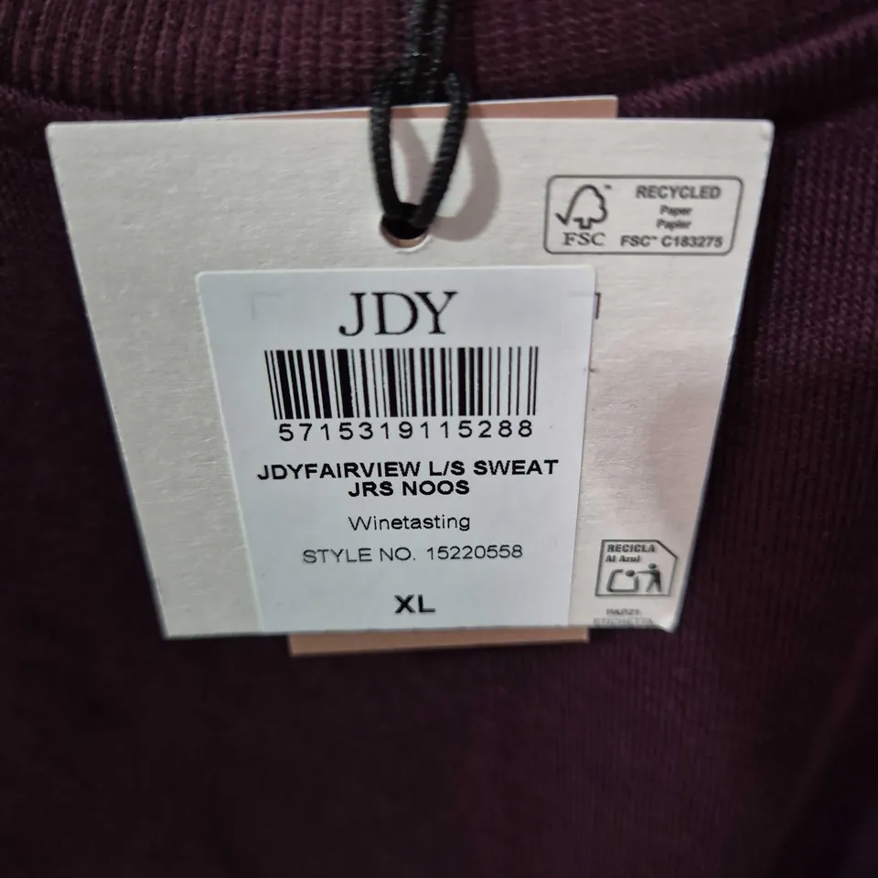JDY FAIRVIEW LONG-SLEEVE SWEATSHIRT – BURGUNDY, XL