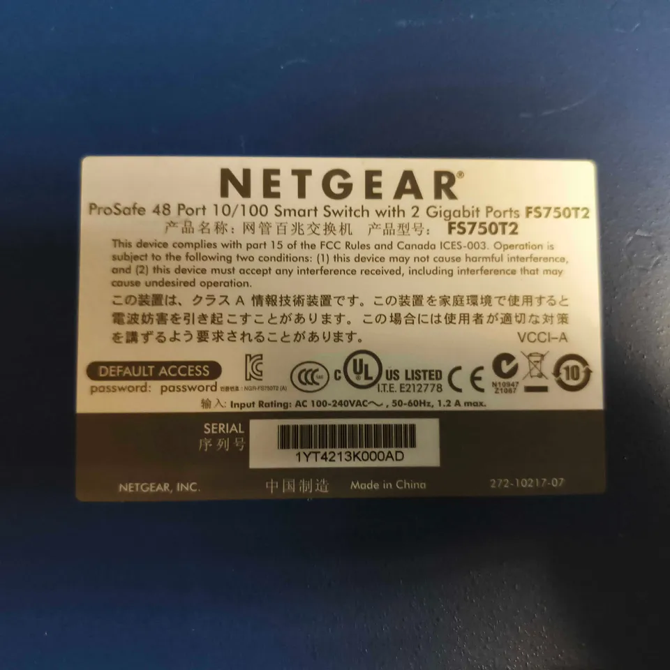 NETGEAR PROSAFE FS750T2 48-PORT 10/100 SMART SWITCH WITH 2 GIGABIT PORTS
