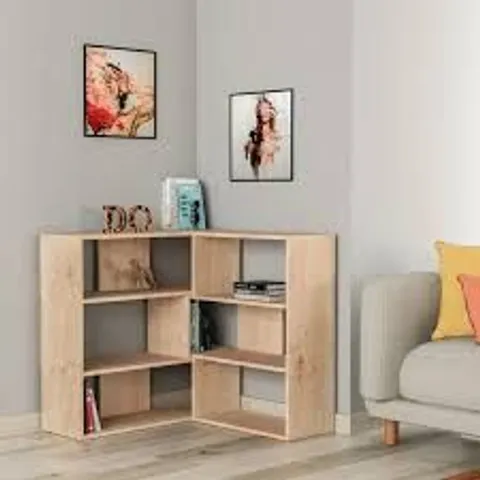 BOXED MOLLY MODERN CORNER MULTIPURPOSE BOOKCASE DISPLAY UNIT NO.3 - OAK COLOUR (2 BOXES)