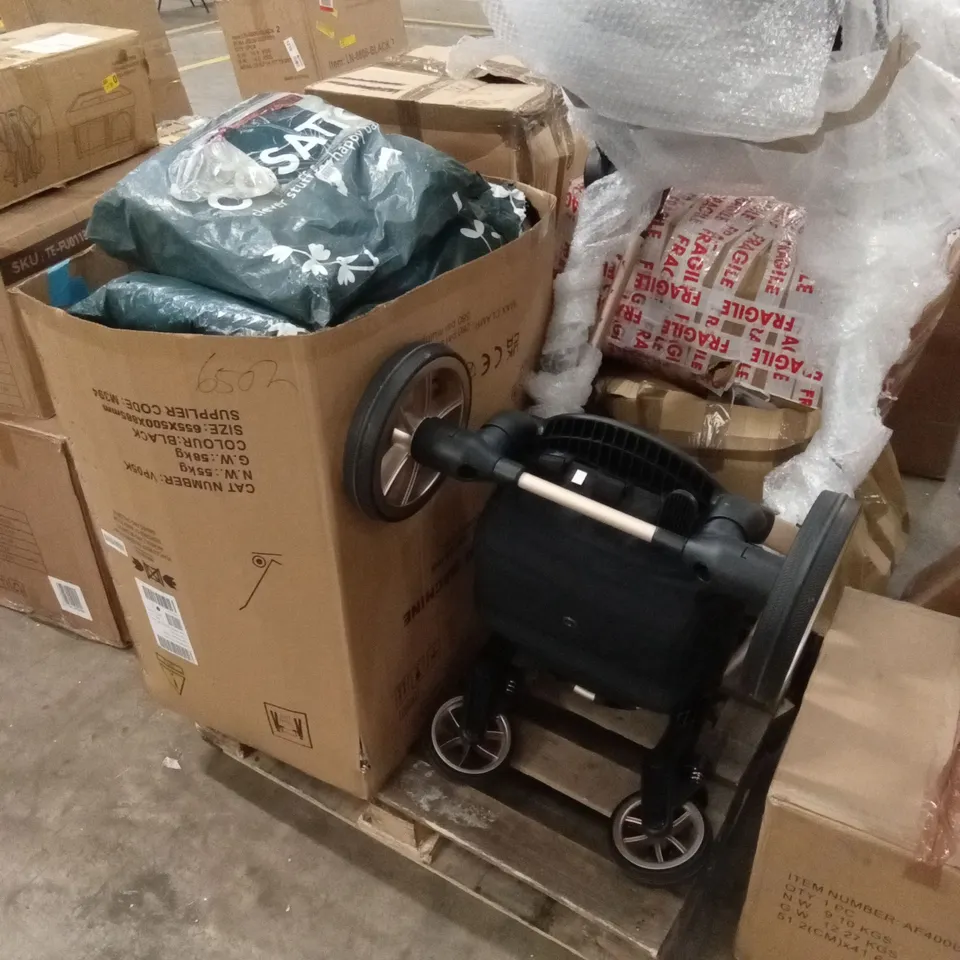 PALLET OF ASSORTED DESIGNER STROLLER PARTS, PIECES AND ACCESSORIES
