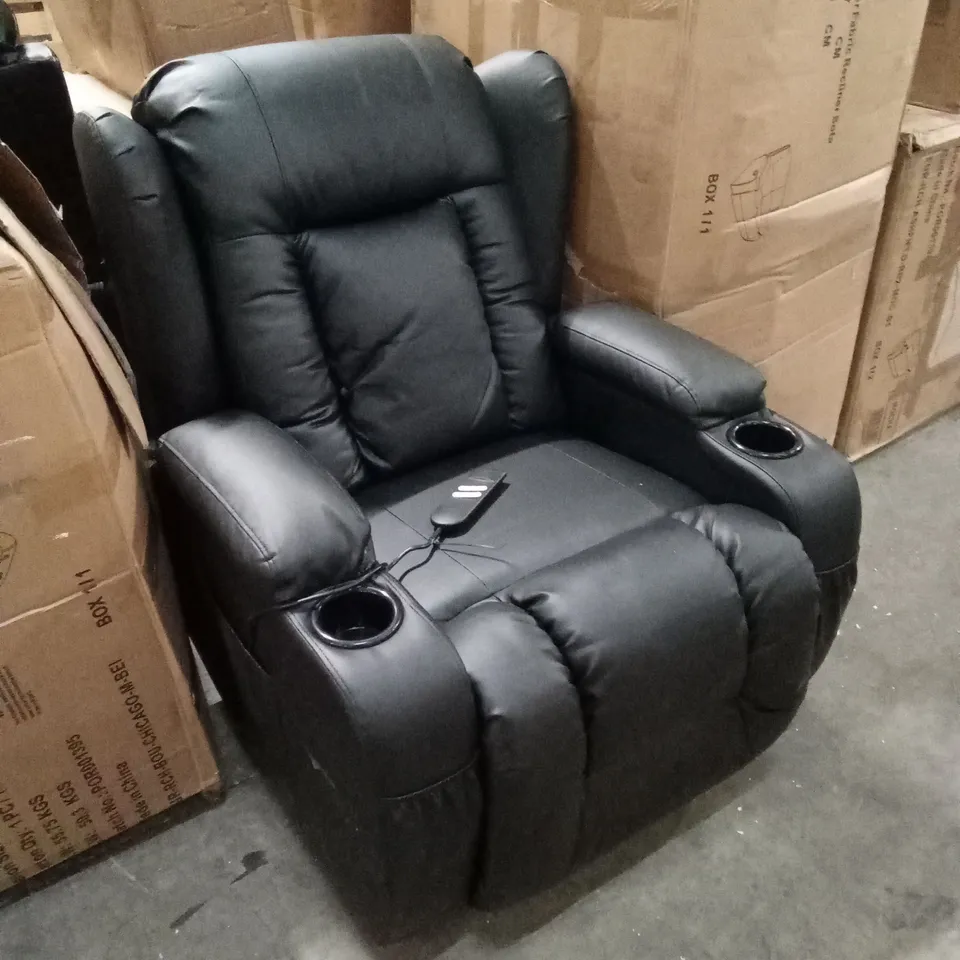 DESIGNER FAUX LEATHER ELECTRIC RECLINER CHAIR - BLACK