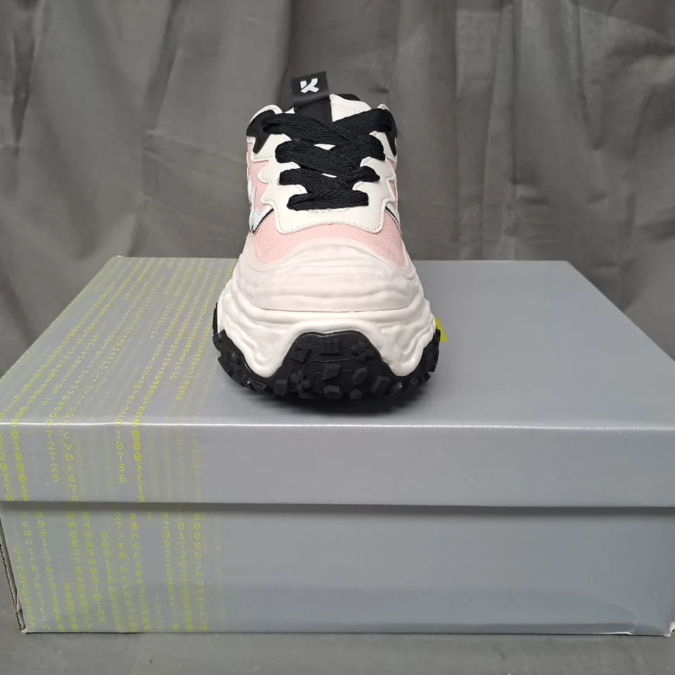 BOXED PAIR OF KOI VEGAN LAYER CAKE CHUNKY TRAINERS IN WHITE UK SIZE 2