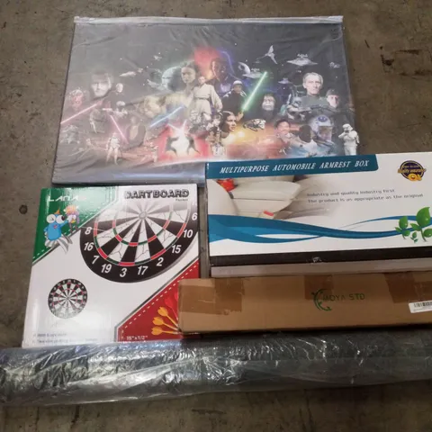 PALLET CONTAINING ASSORTED PRODUCTS INCLUDING DARTBOARD, RUG, GROW LIGHT, MULTIPURPOSE AUTOMOBILE ARMREST BOX & STAR WARS WRAPPED CANVAS PRINT 