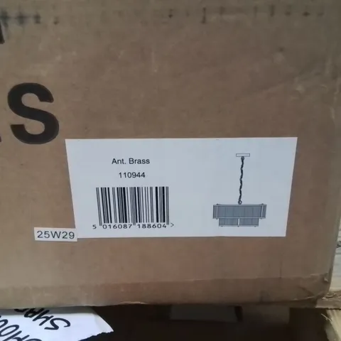 BOXED CEILING LIGHT PENDENT ANTIQUE BRASS