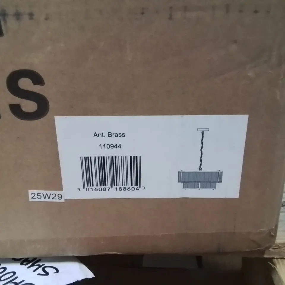 BOXED CEILING LIGHT PENDENT ANTIQUE BRASS 