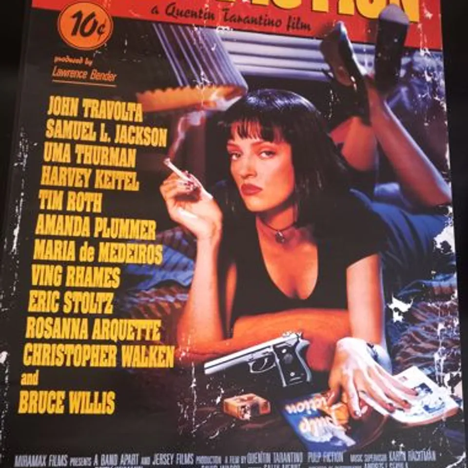 FOUR ASSORTED LARGE FILM POSTERS TO INCLUDE; PULP FICTION, GOODFELLAS, SCARFACE AND THE GODFATHER