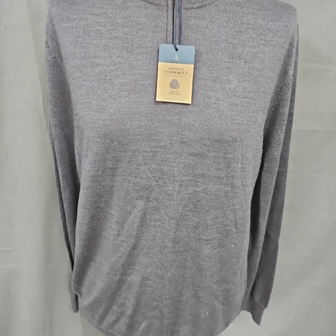 CHARLES TYRWHITT PURE MERINO ZIP NECK JUMPER IN GREY SIZE M