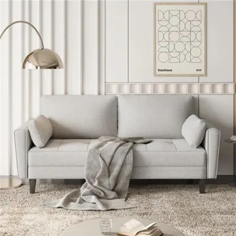 BOXED 2 SEATER FABRIC SOFA COUCH WITH SIDE STORAGE POCKETS (2 BOXES)