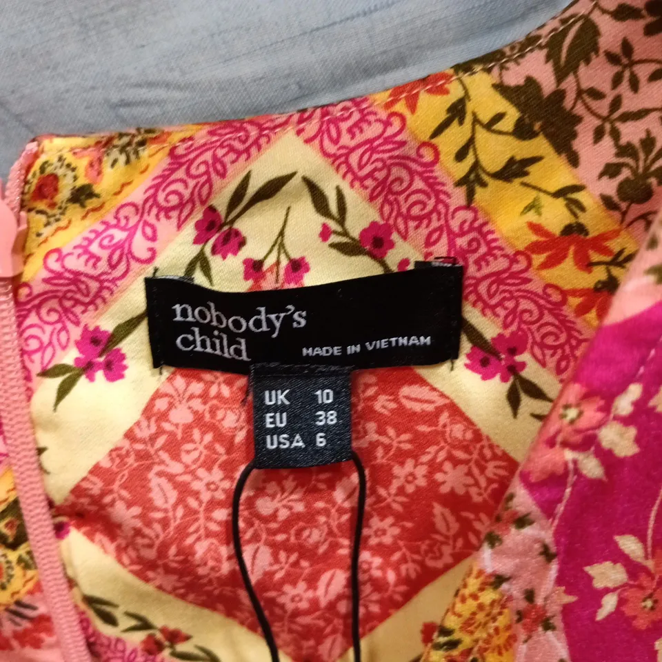 NOBODY'S CHILD PATCHWORK FLORAL DRESS, UK 10 (EU 38, USA 6)