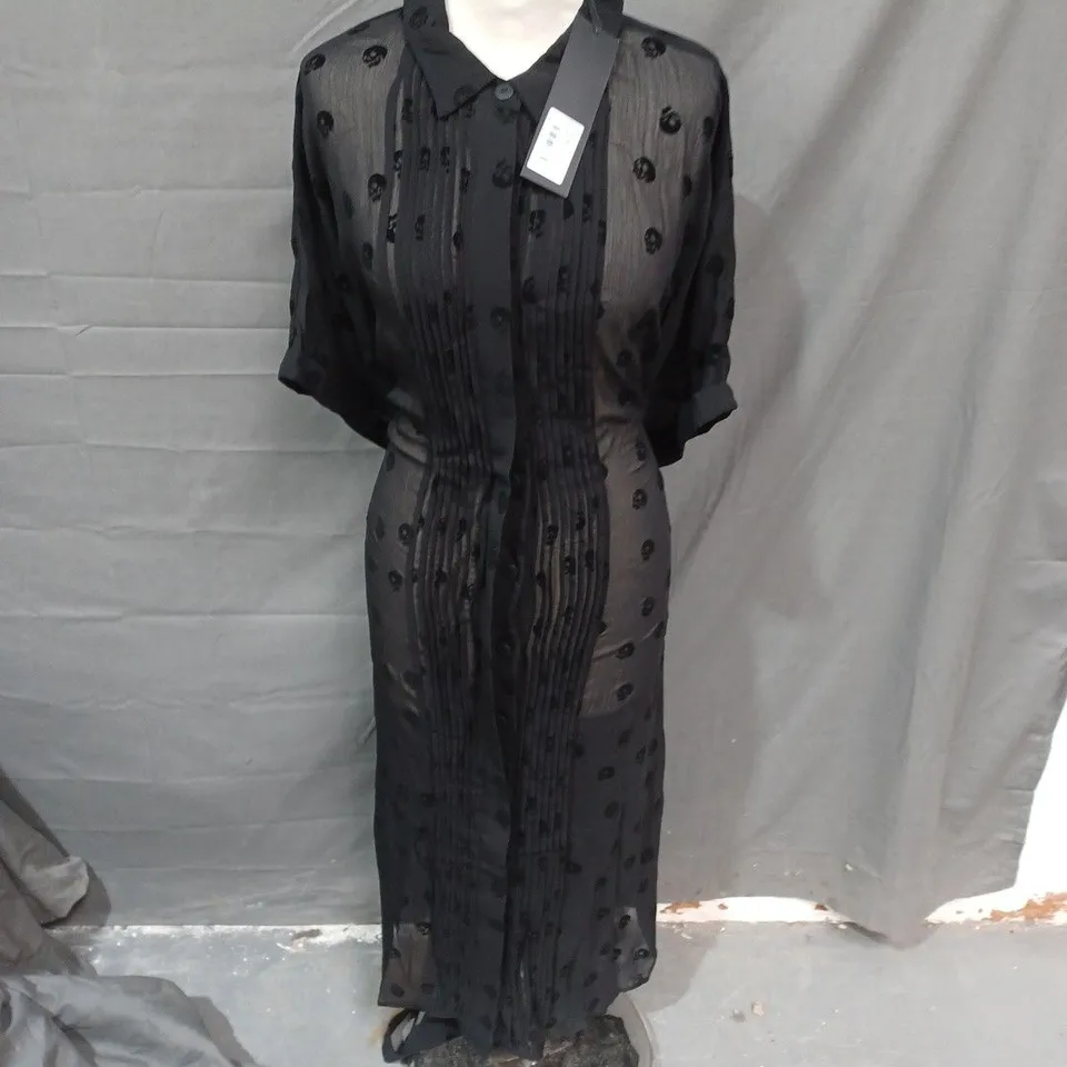 DISTURBIA BONES FLOCKED PINTUCK CHIFFON MIDI SHIRT DRESS SIZE 20