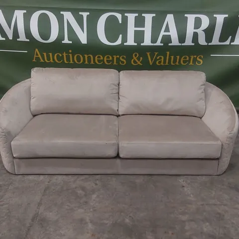 QUALITY DESIGNER 3 SEATER VELVET UPHOLSTERED CREAM SOFA