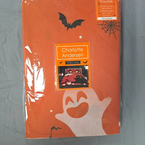 CHARLOTTE ANDERSEN DUVET COVER SET – DOUBLE, REVERSIBLE, HALLOWEEN ORANGE DESIGN