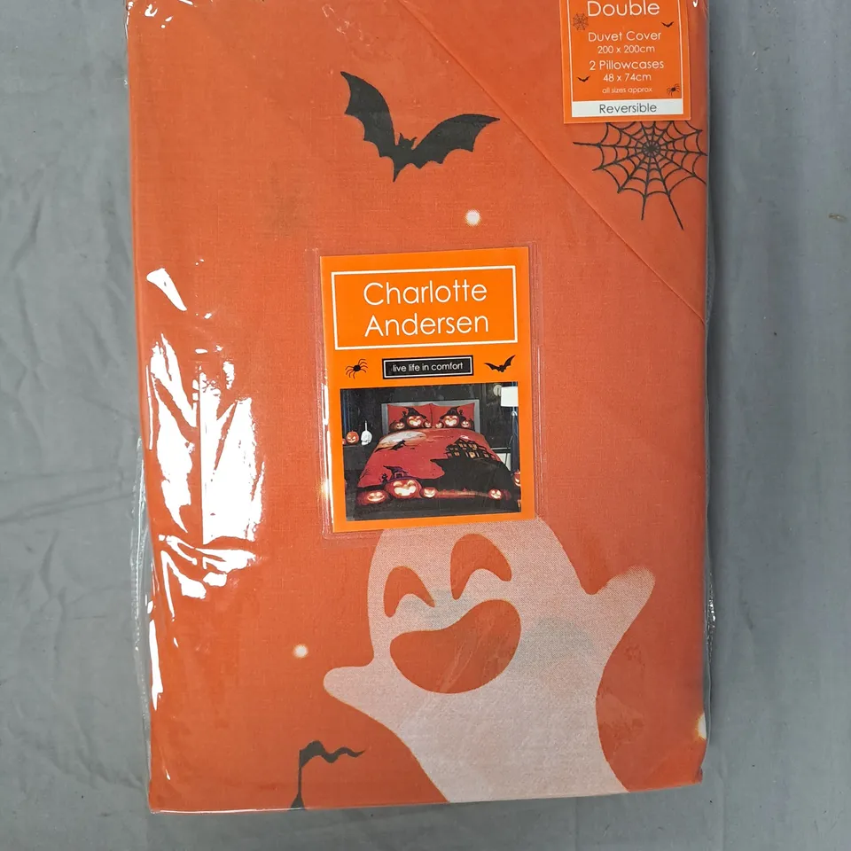CHARLOTTE ANDERSEN DUVET COVER SET – DOUBLE, REVERSIBLE, HALLOWEEN ORANGE DESIGN