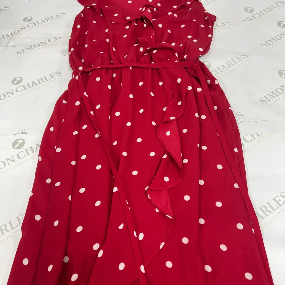 OASIS SLEEVELESS DRESS IN RED SPOTTED SIZE 6