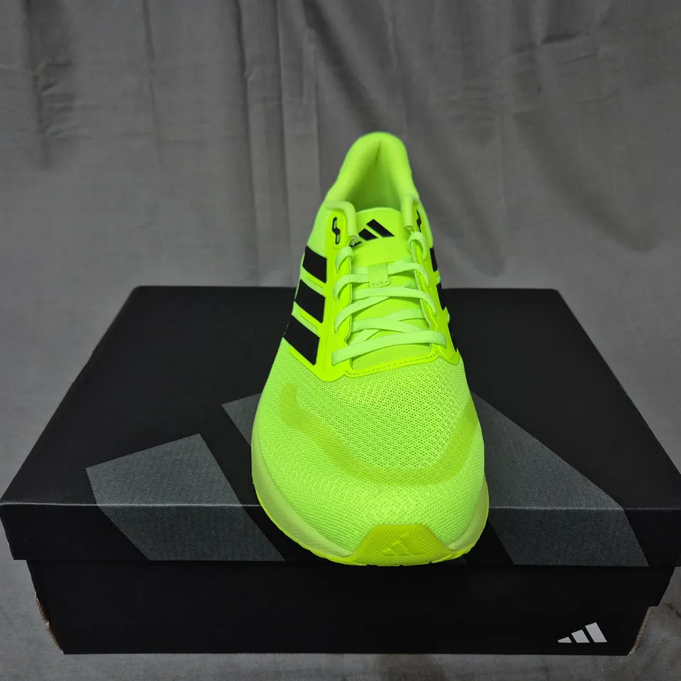 BOXED ADIDAS RUN FALCON 5 RUNNING TRAINERS IN NEON GREEN - SIZE UK 9 1/2