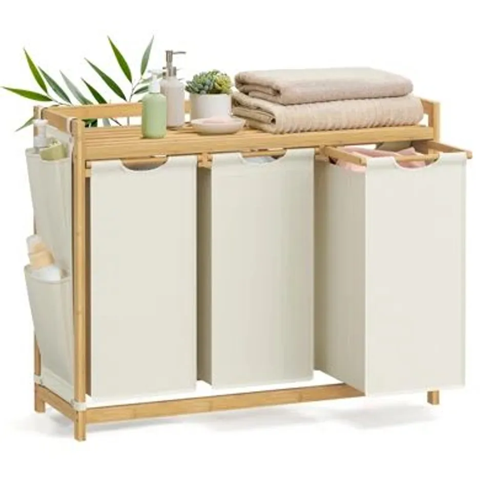 BOXED FABRIC ROLLING LAUNDRY SORTER WITH HANDLES 