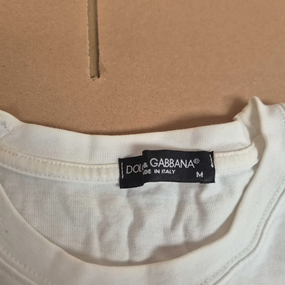 DOLCE & GABBANA WHITE LOGO T-SHIRT, SIZE M, MADE IN ITALY