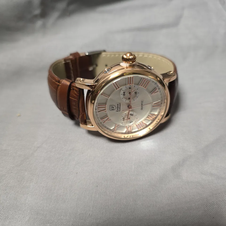 MENS ERNEST FERDINAND WATCH – FUNCTIONING SUB DIALS – LEATHER STRAP