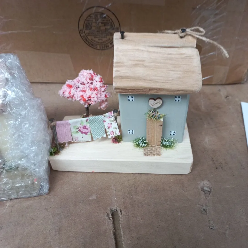 BOX OF APPROXIMATELY 29 MINIATURE HANDMADE DECORATIONS  