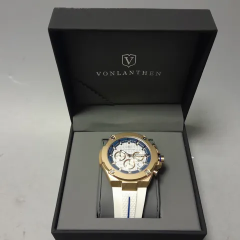 MENS VONLANTHEN CHRONOGRAPH WATCH – V200 – TEXTURED DIAL – 3ATM WATER RESISTANT – WHITE RUBBER STRAP