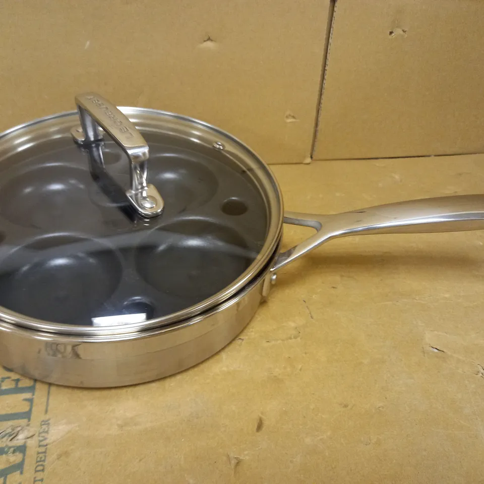 LE CREUSET 3-PLY 20CM EGG POACHING PAN WITH INSERT & GLASS LID