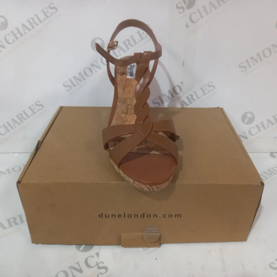 BOXED DUNE LONDON OPEN TOE WEDGE SANDALS IN BROWN SIZE 7