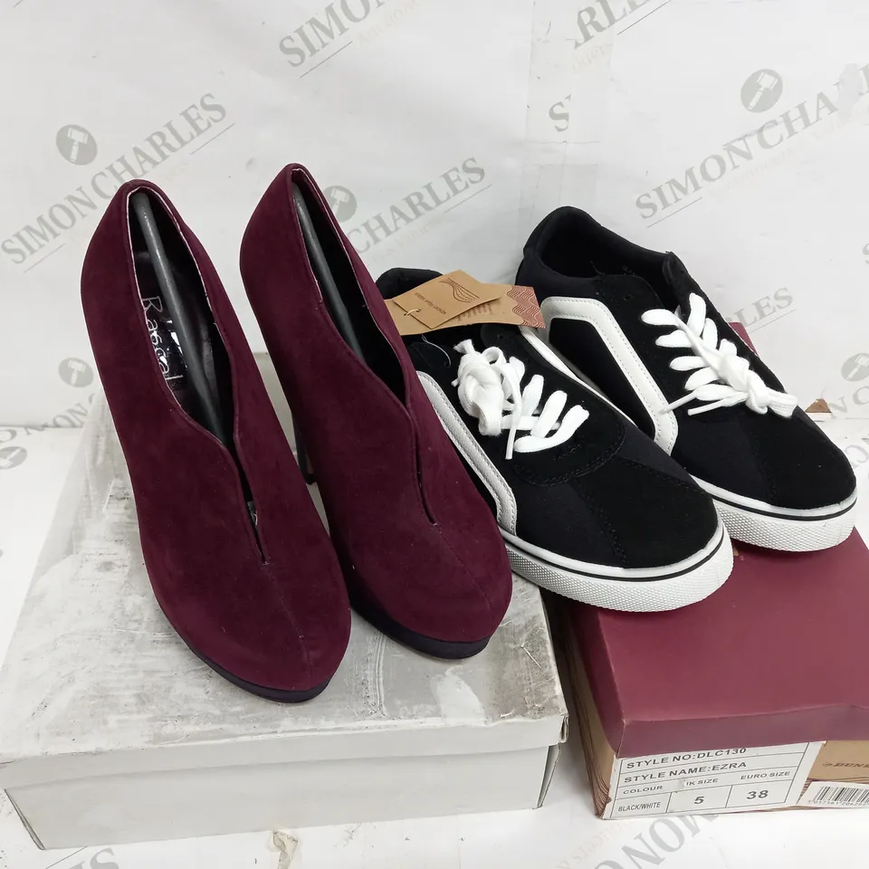 APPROXIMATELY 5 BOXED PAIR OF SHOES TO INCLUDE PASCAL PLATFORM HEELS IN SIZE 3, DUNLOP TRAINERS SIZE 5 