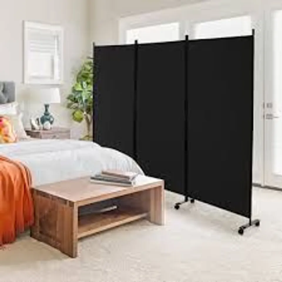 BOXED COSTWAY 3 PANEL FOLDING ROOM DIVIDER WITH LOCKABLE WHEELS - BLACK