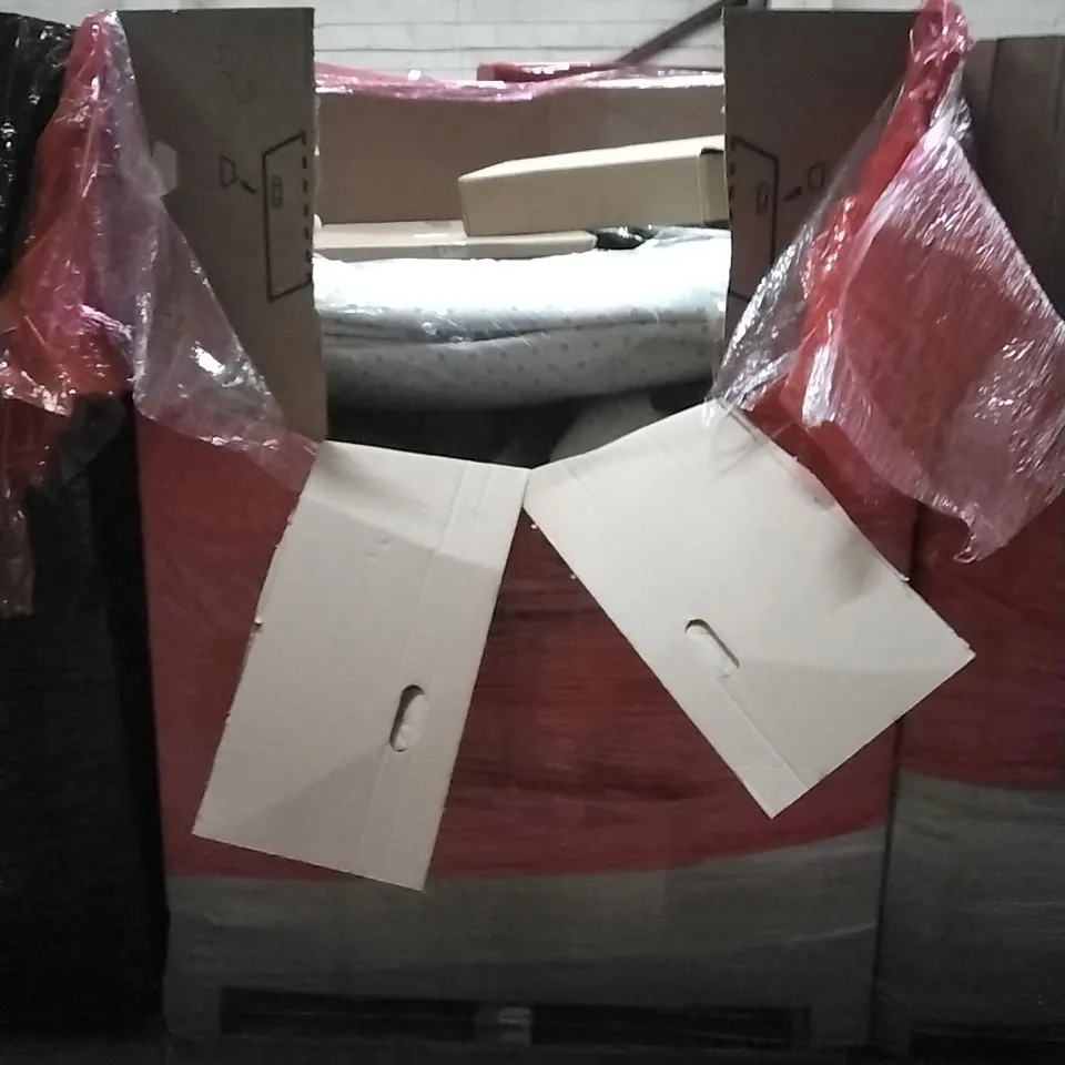 PALLET OF HOUSEHOLD ITEMS TO INCLUDE MEGA FORTS,RETRACTABLE SAFETY GATE, HIGH TEMPERATURE GRILL,THERMOELECTRIC COOLER AND WARMER AND OTHER ASSORTED...