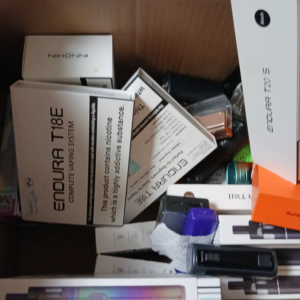 BOX OF APPROXIMATELY 18 ASSORTED E-CIGARETTES TO INCLUDE INNOKIN, ELF BAR, ASPIRE 