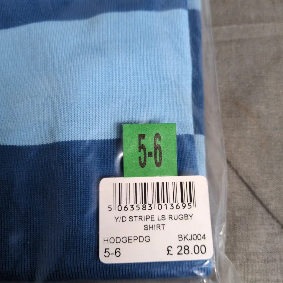 UK 5-6 CREW CLOTHING COMPANY YOUTH STRIPE LONG-SLEEVE RUGBY SHIRT – BLUE