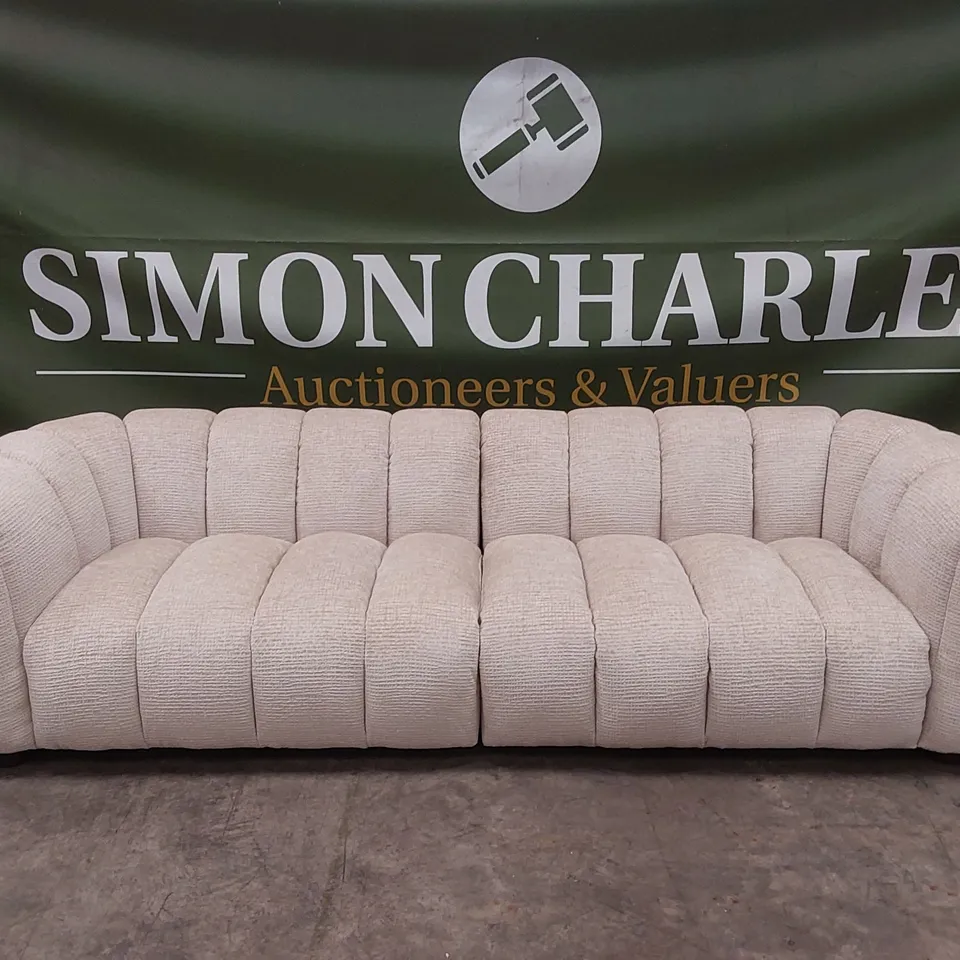 QUALITY DESIGNER DISKA MAXI GRAND 4 SEATER GLAM BLOCK FABRIC SOFA - NATURAL