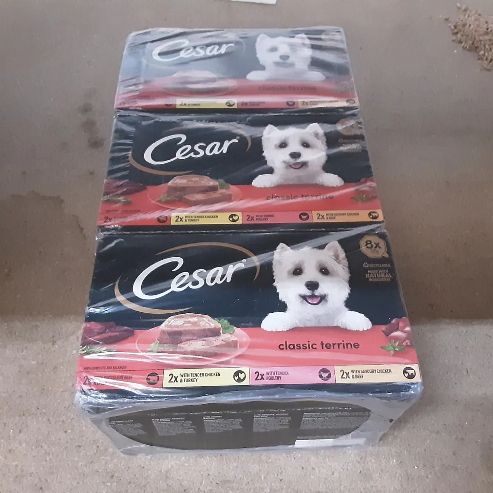 2 TOTE OF PET SUPPLIES INCLUDING  CESAR CLASSIC TERRINE, LAUGHING DOG LAMB DOG FOOD, 11 BREWDOG BREWSKI BEER BISCUITS 