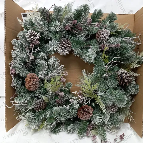 FROSTED CONE WREATH PRE LIT