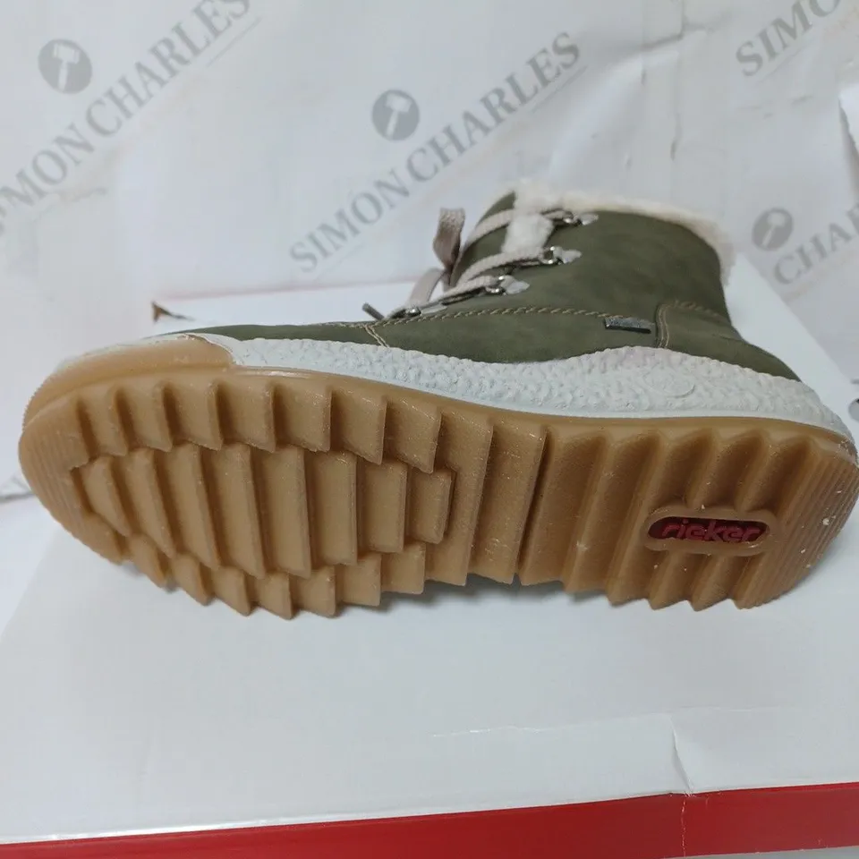 BOXED RIEKER WATER RESISTANT WARM LINED HIKING LACE UP BOOTS, KHAKI - SIZE 6.5