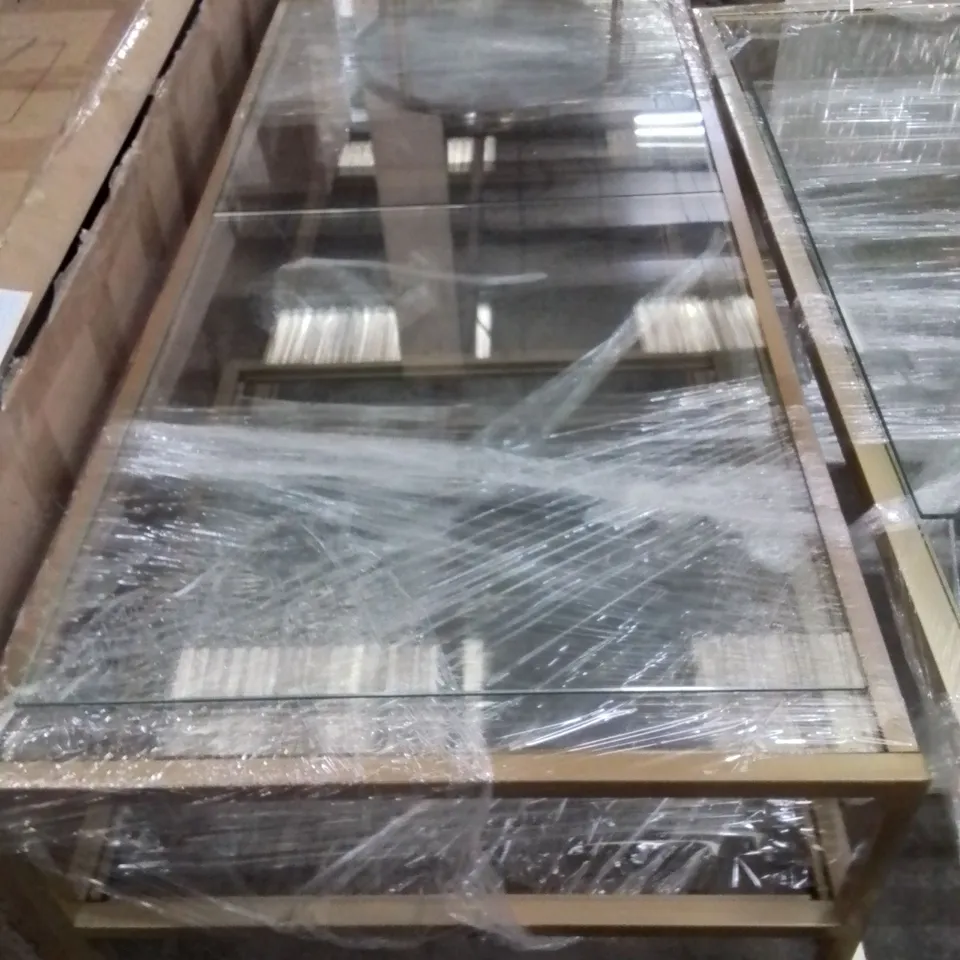 PRE-BUILT GOLD FRAME SET OF 2 COFFEE TABLES