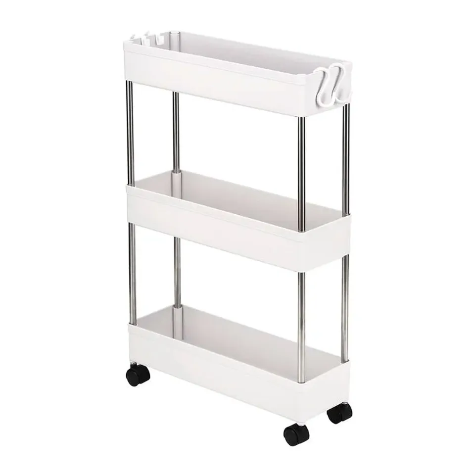 BOXED 62CM H X 40.5CM W WHITE UTILITY CART WITH WHEELS (1 BOX)