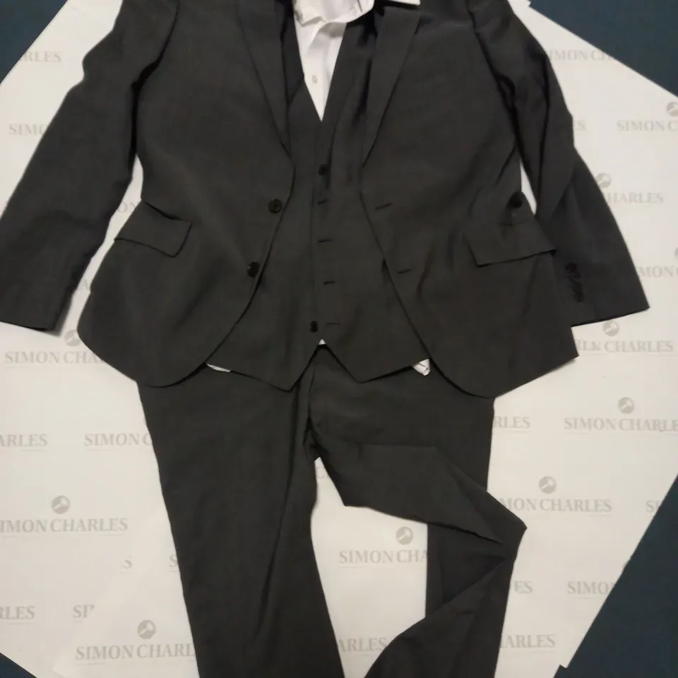 M&S FULL SUIT INCLUDING TROUSERS, SHIRT AND WAISTCOAT AND JACKET - SEE SIZES BELOW