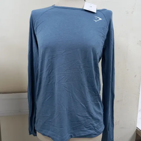GYMSHARK VITAL SEAMLESS 2.0 LIGHT LONG SLEEVE TOP IN BLUE - SMALL