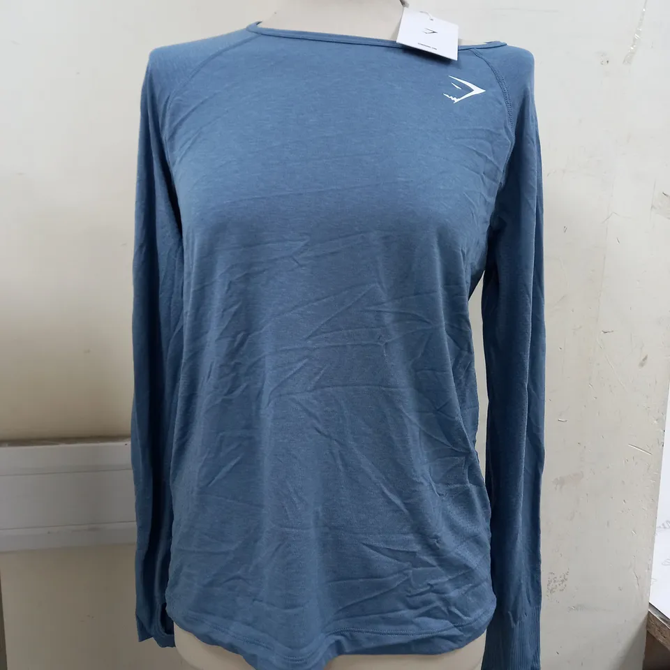 GYMSHARK VITAL SEAMLESS 2.0 LIGHT LONG SLEEVE TOP IN BLUE - SMALL